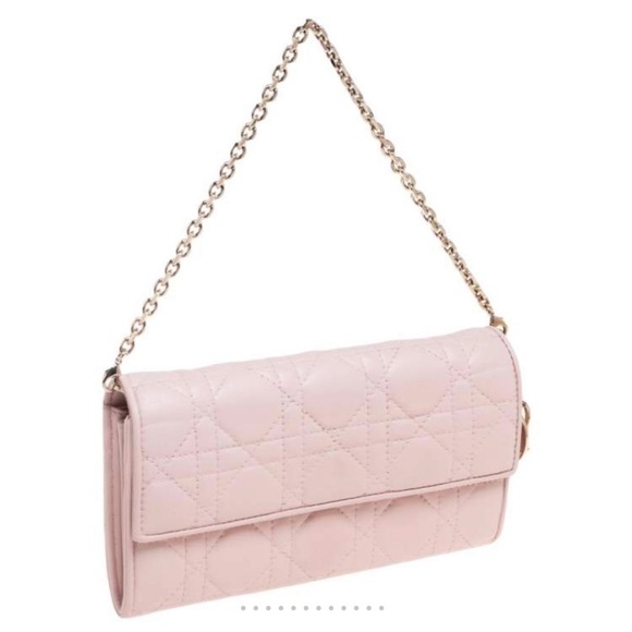 Dior Lady Dior wallet on chain in pink Cannage lambskin leather - Picture 2 of 11